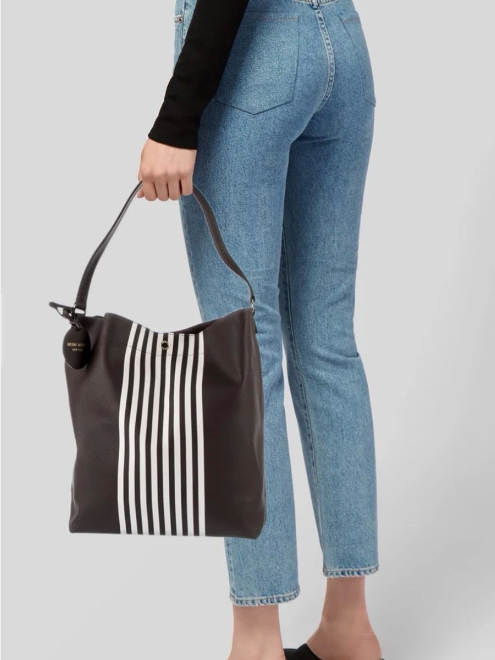 henri bendel Brown and White Striped Leather Shoulder Tote Hobo Bag - Picture 5 of 5